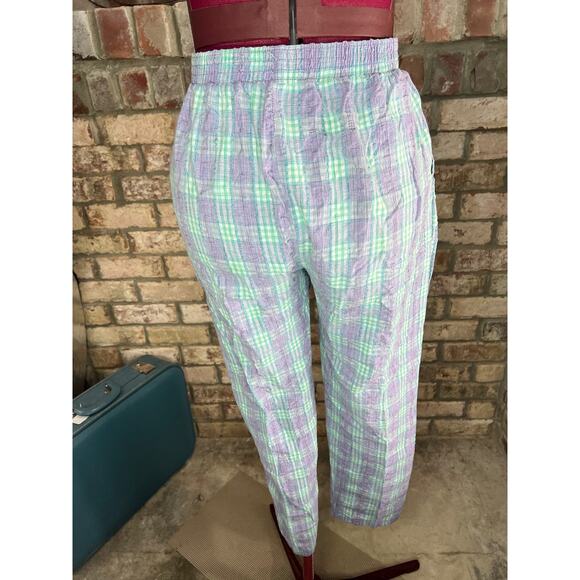 pants searsucker plaid purple green pastel 1980s - Picture 6 of 9
